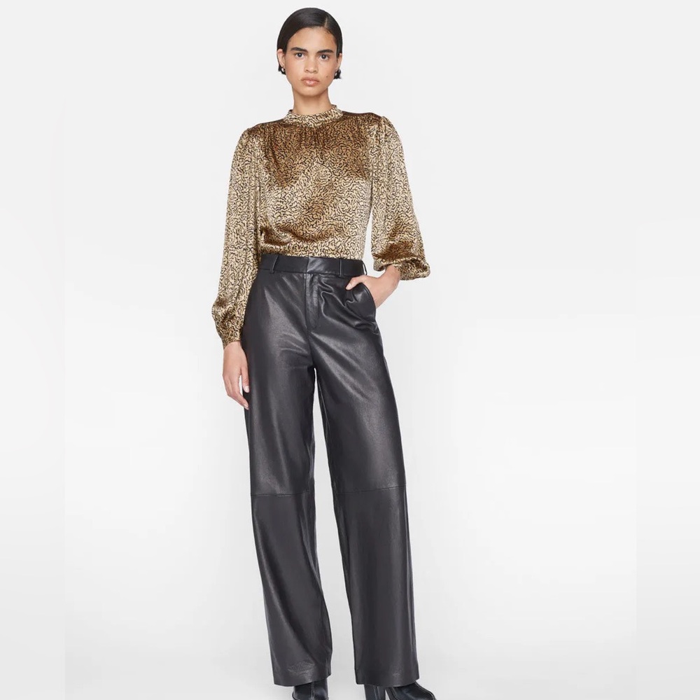 FRAME DENIM- Shirred Mock Neck Blouse-
in Beige Multi - Picture 3 of 9